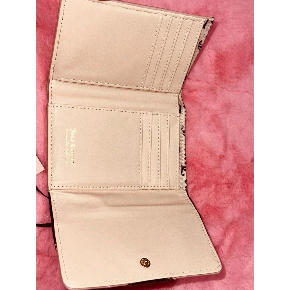 Juicy Couture Velour Brown Pink Retro Embroidered Trifold Wallet NEW